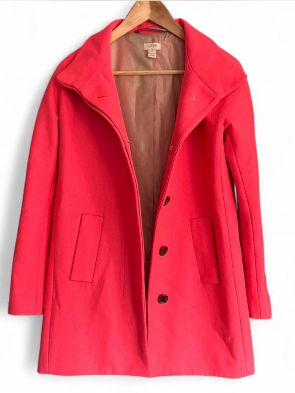 J. Crew Wool Blend Coat Women’s Pink Coral Topcoat Classic Mid Length Size 2
